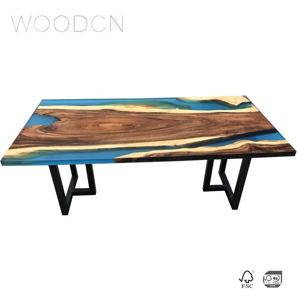 Table à manger en résine de plage en bois de noyer massif